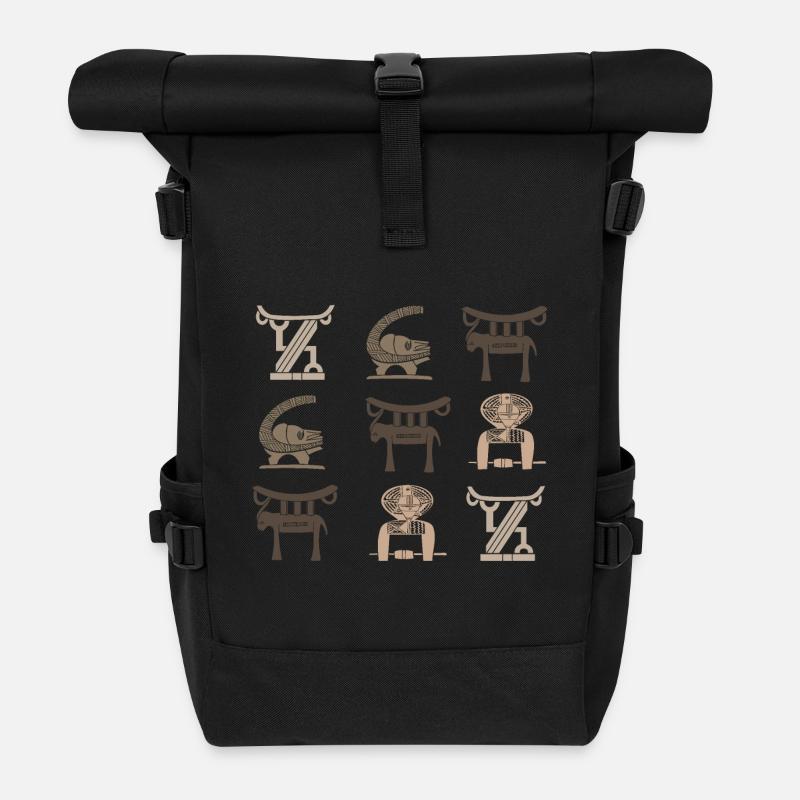 Abstrakte afrikanische Stammeskunst - Rolltop Rucksack - Schwarz