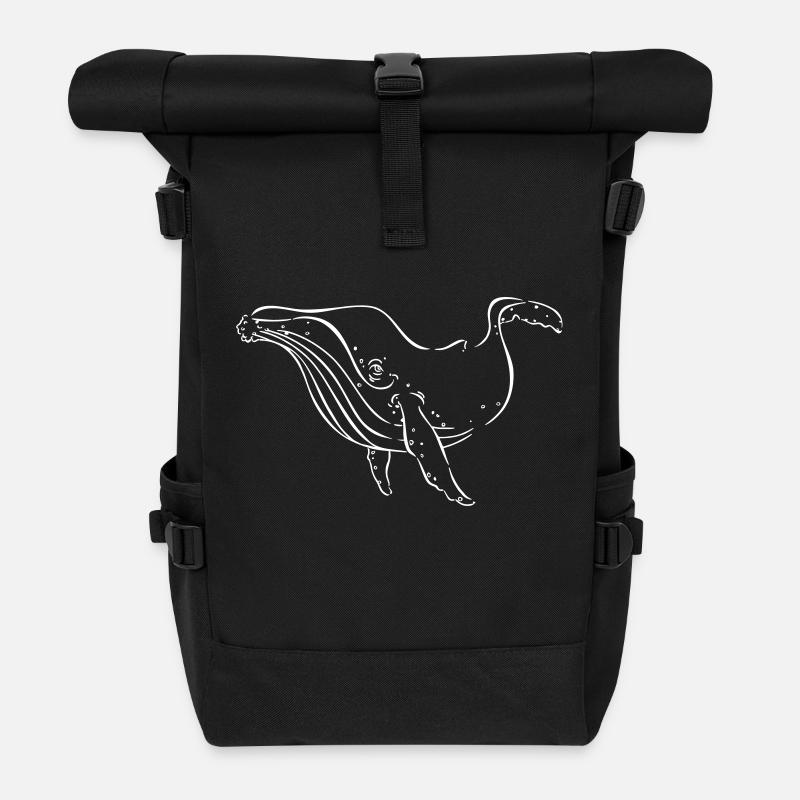 Buckelwal Ozean Wal personalisierbar - Rolltop Rucksack - Schwarz
