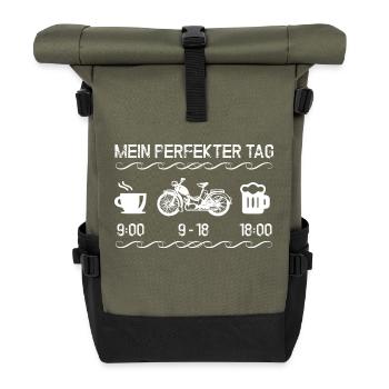 SIMSON SR2 - Perfekter Tag - Ostalgie DDR Moped - Rolltop Rucksack - Olive/Schwarz - Vorne