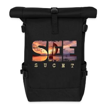 See Sucht - Segeln Outfit Yacht Segelboot Maritim - Rolltop Rucksack - Schwarz - Vorne
