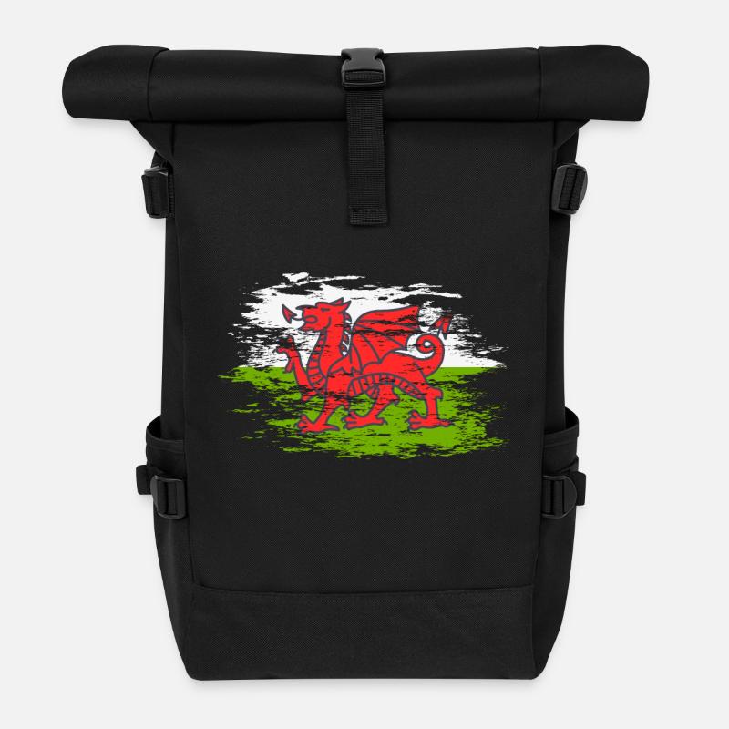 Wales Flagge used - Rolltop Rucksack - Schwarz