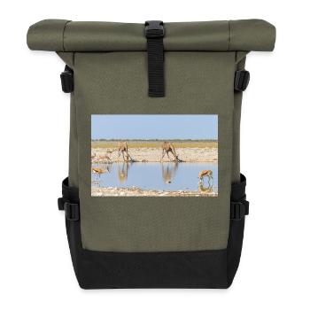 giraffe and Landscape in a Etosha National Park - Roll Top Backpack - olive/black - Front
