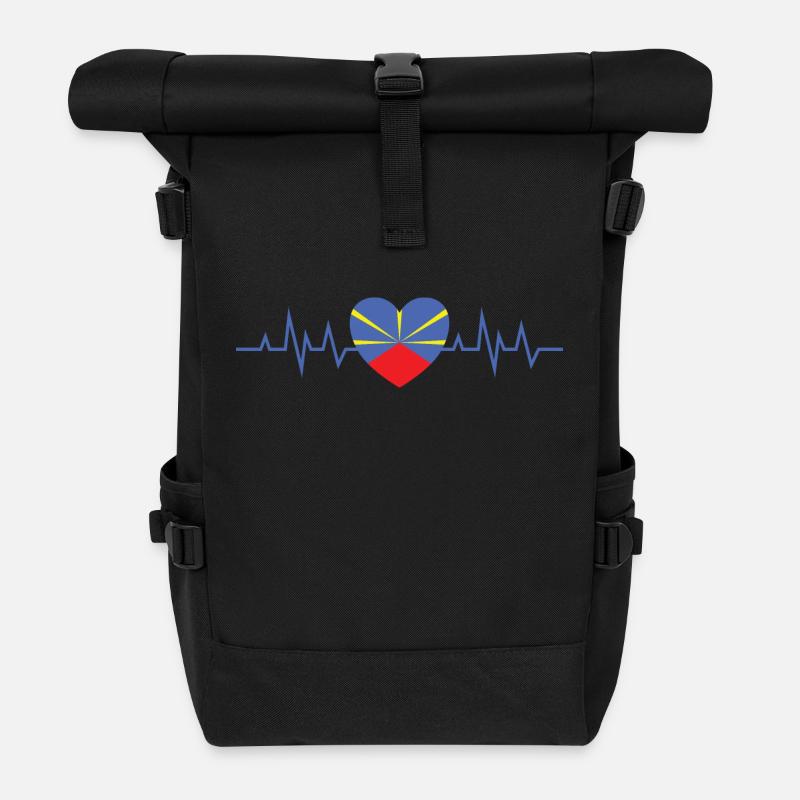 Idee cadeau souvenir drapeau de la Réunion 974 - Sac à dos roll top - noir