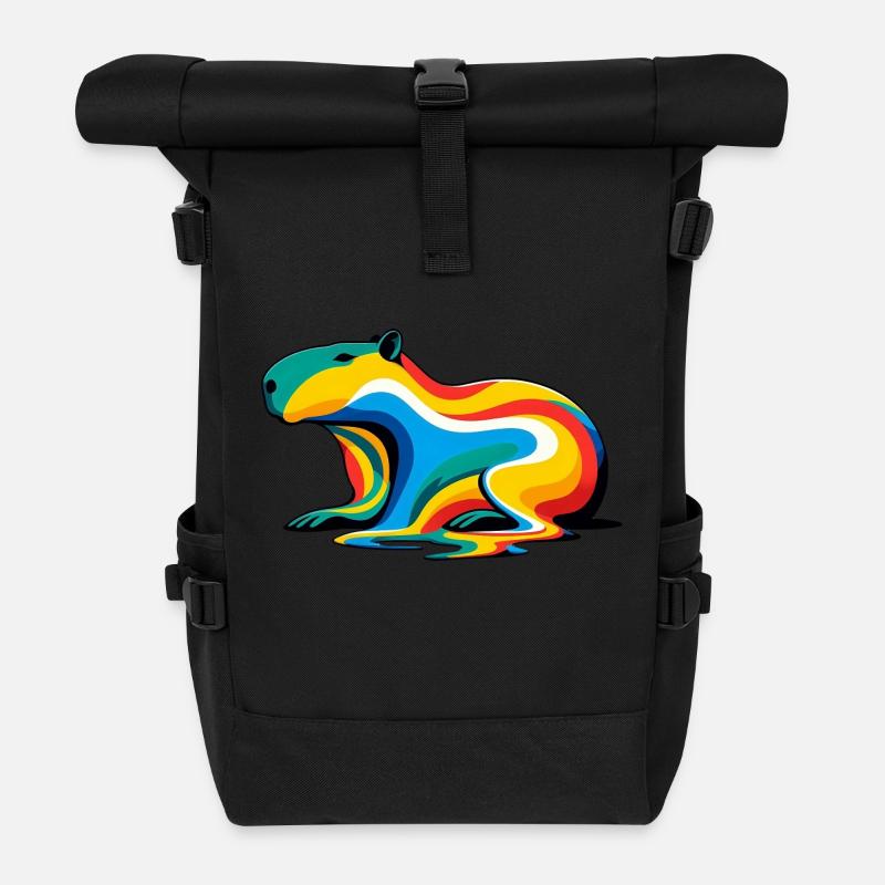 Schmelzendes Regenbogen-Capybara - Rolltop Rucksack - Schwarz