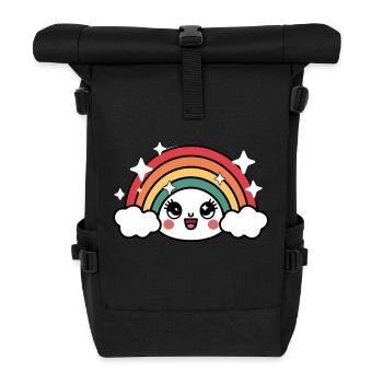 Kawaii Niedlicher Regenbogen - Rolltop Rucksack - Schwarz - Vorne