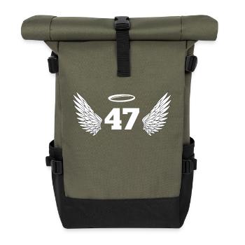 Engelszahl 47 - Flügel zum 47. Geburtstag - Rolltop Rucksack - Olive/Schwarz - Vorne