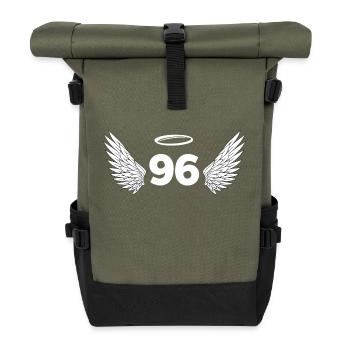 Nummer 96 Engel - Flügel zum 96. Geburtstag - Rolltop Rucksack - Olive/Schwarz - Vorne