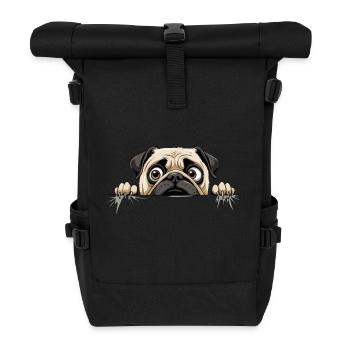 Pug Peeking Cute Adorable Funny Animal Cartoon - Roll Top Backpack - black - Front
