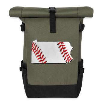 Baseball in der Pennsylvania State Landkarte - Rolltop Rucksack - Olive/Schwarz - Vorne