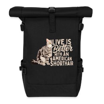 Vivre c’est mieux avec un chat américain à poil court Owne - Sac à dos roll top - noir - Devant