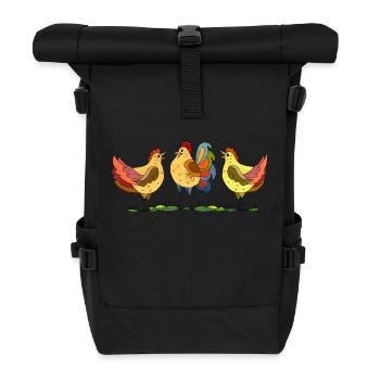 Coq et poules - Sac à dos roll top - noir - Devant