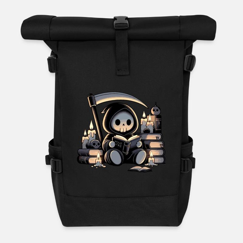 Mignon Grim Reaper Amateur de livres - Sac à dos roll top - noir