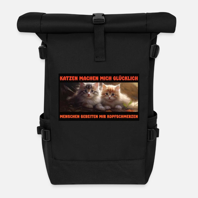 Katzen machen glücklich, Menschen Kopfschmerzen - Rolltop Rucksack - Schwarz