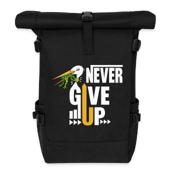 Never Give Up 🐸 Niemals aufgeben Frosch vs Storch - Rolltop Rucksack - Schwarz - Vorne