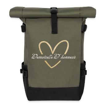 Brautjungfer Gold Herz Glitzer - Rolltop Rucksack - Olive/Schwarz - Vorne
