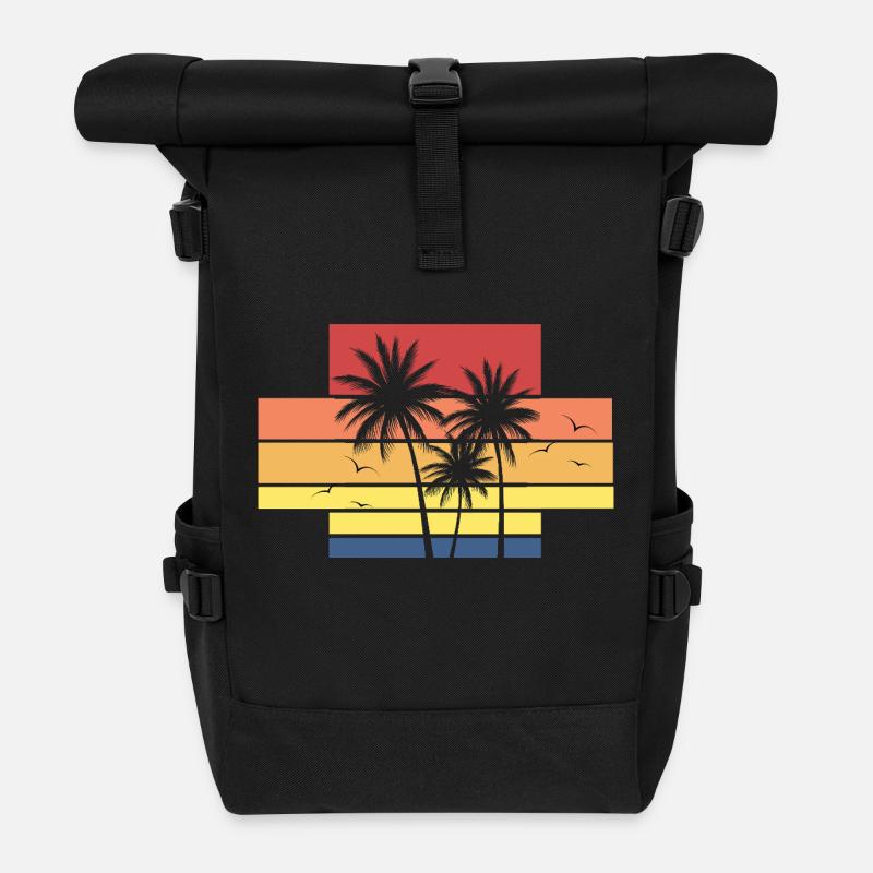 Île été palmiers plage - Sac à dos roll top - noir