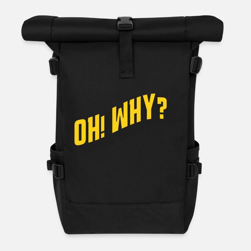 OH! POURQUOI? – Conception de texte rétro - Sac à dos roll top - noir