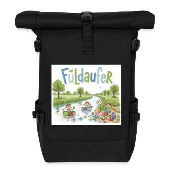 Fuldaufer: Fluss-Abenteuer ! - Rolltop Rucksack - Schwarz - Vorne