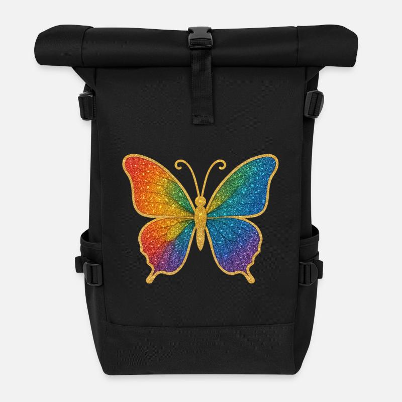 Glitzernder Regenbogen-Schmetterling - Rolltop Rucksack - Schwarz