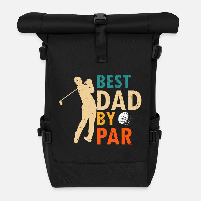 Best Dad By Par Funny Golf Saying - Roll Top Backpack - black