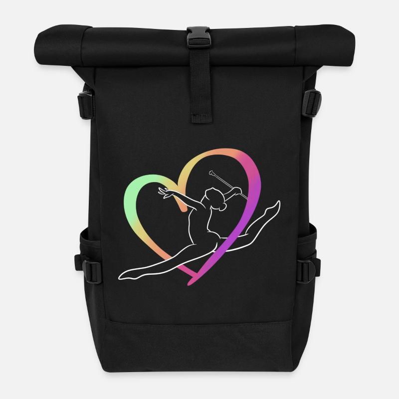 Großer mehrfarbiger Herzwurf - Rolltop Rucksack - Schwarz