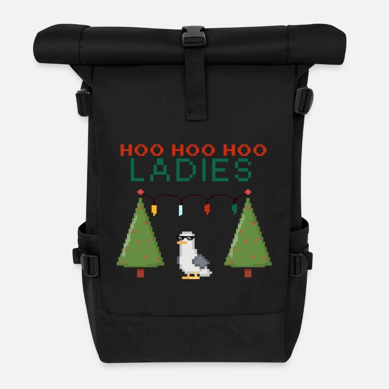 HooHooHoo Damen Pixel Weihnacht - Rolltop Rucksack - Schwarz