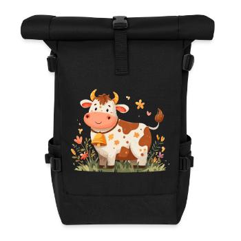 Kuh mit Glocke im Blütenfeld - Rolltop Rucksack - Schwarz - Vorne