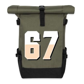 6 7 – Trendiges, minimalistisches Textdesign, - Rolltop Rucksack - Olive/Schwarz - Vorne