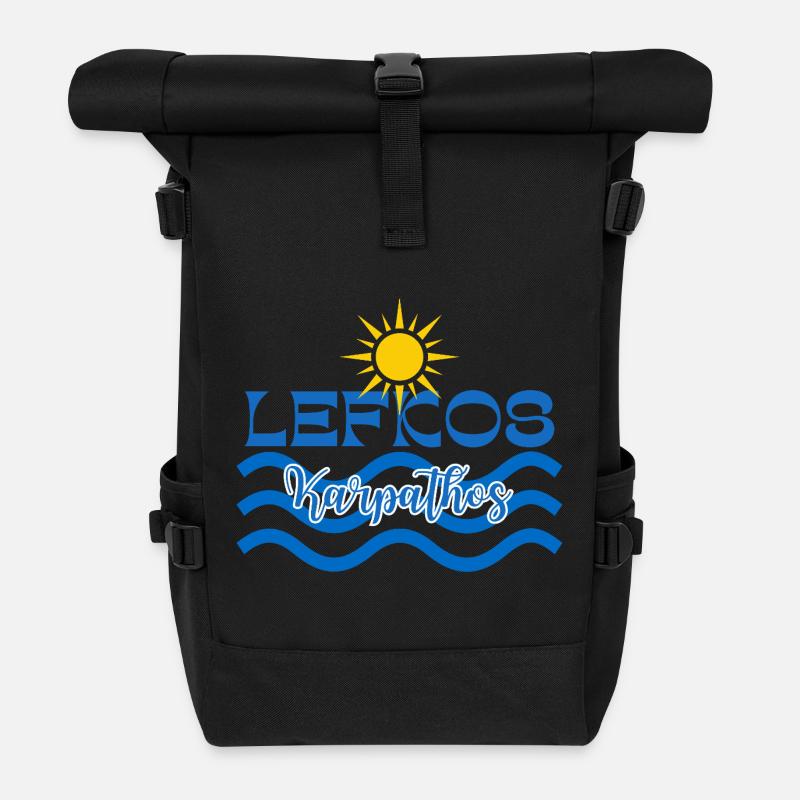 Lefkos Karpathos Sun Waves Logo - Roll Top Backpack - black