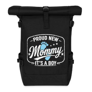 Werdende Mama & Mutter, Geburt Sohn Junge - Rolltop Rucksack - Schwarz - Vorne