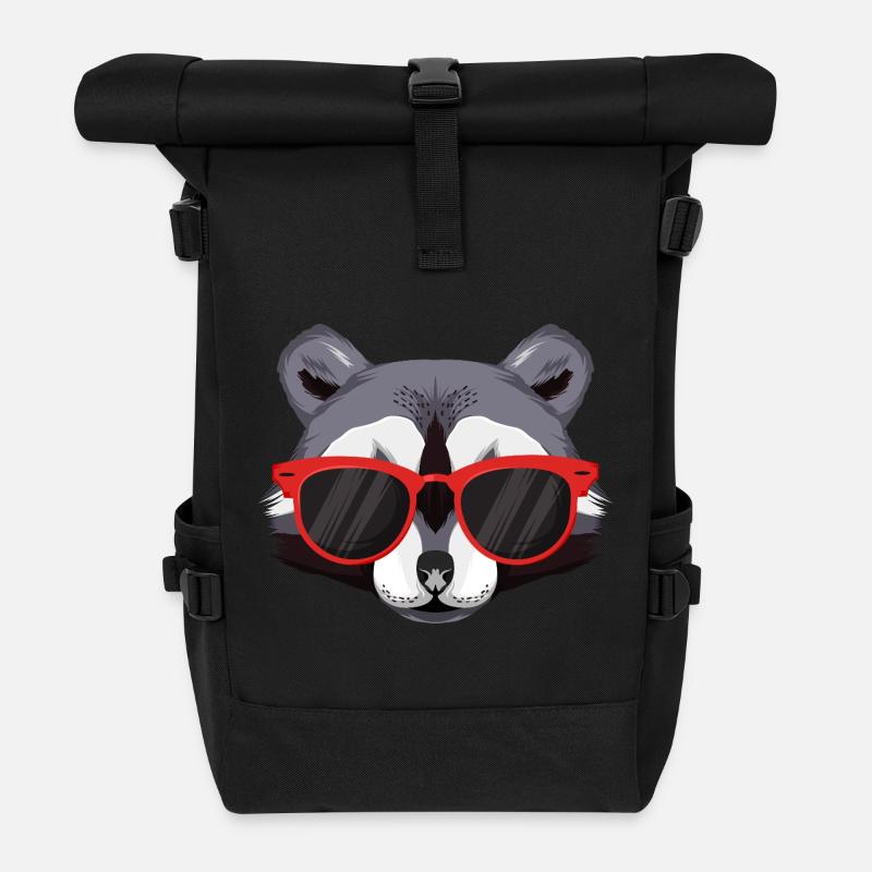 Waschbär mit roten Sonnenbrillen - Rolltop Rucksack - Schwarz