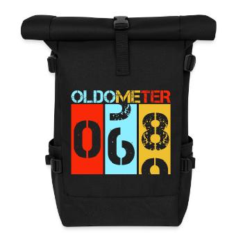 Oldometer 68 Retro 69. Geburtstags-Meilenstein - Rolltop Rucksack - Schwarz - Vorne