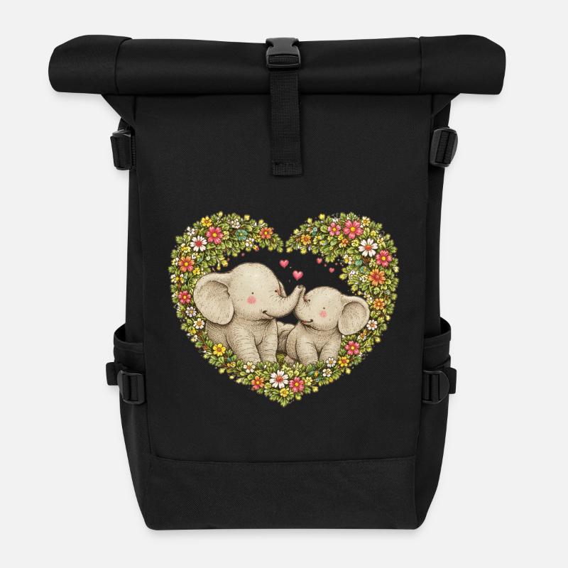 Floral Heart Elefantenkuss - Rolltop Rucksack - Schwarz