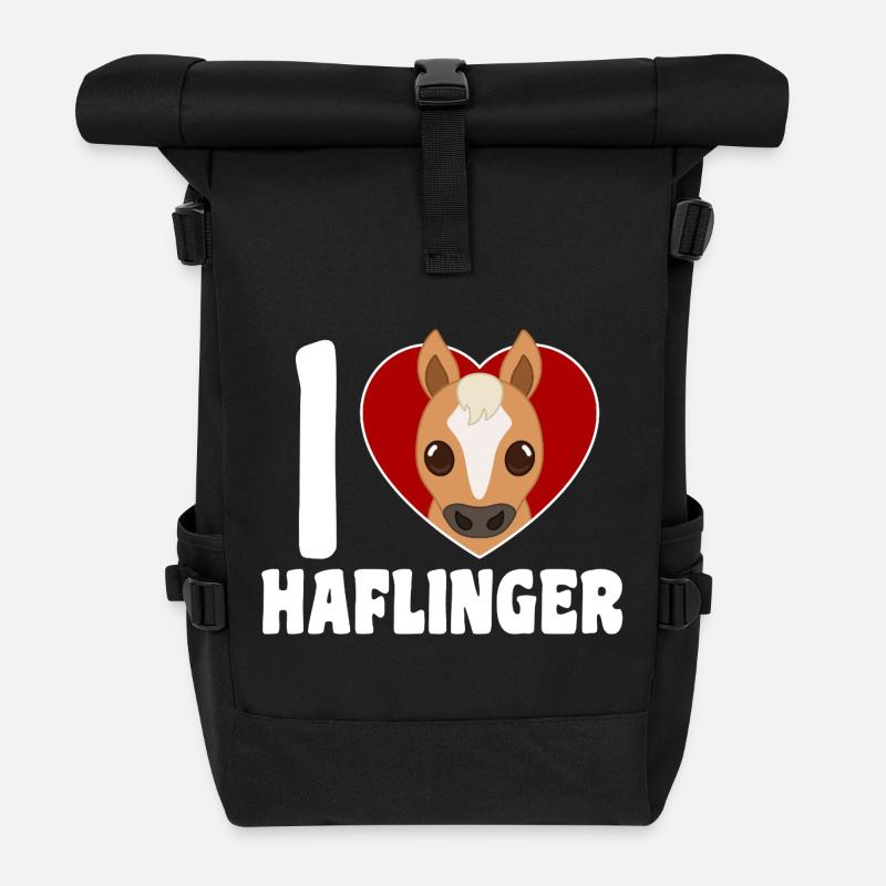 I love Haflinger heart - Roll Top Backpack - black