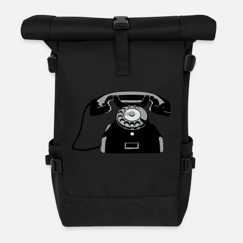 Oldschool Telefon - Rolltop Rucksack - Schwarz