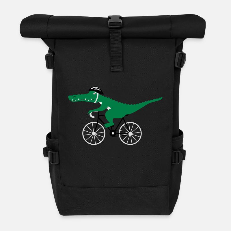 crocodile on bicycle - Rolltop Rucksack - Schwarz
