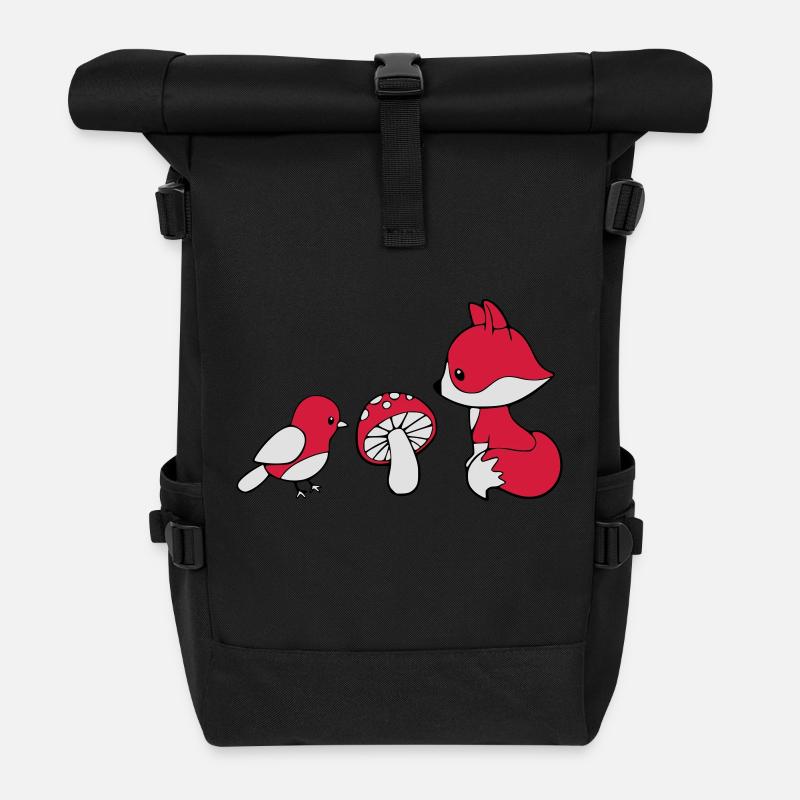 Fuchs Pilz Vogel - Rolltop Rucksack - Schwarz