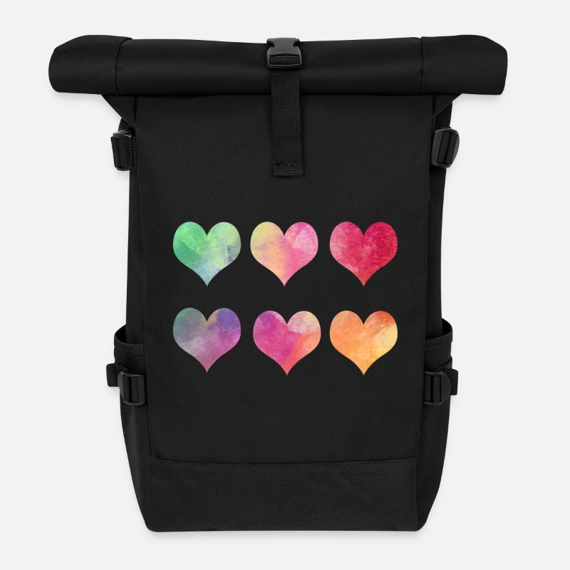 Bunte Herzen - Regenbogen Herzen Valentinstag - Rolltop Rucksack - Schwarz