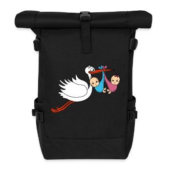 Storch Baby Zwillinge Babies Junge Mädchen - Rolltop Rucksack - Schwarz - Vorne