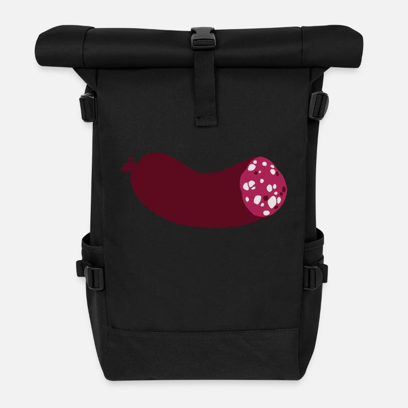 halbe Wurst dreifarbig mit Weiß - Rolltop Rucksack - Schwarz