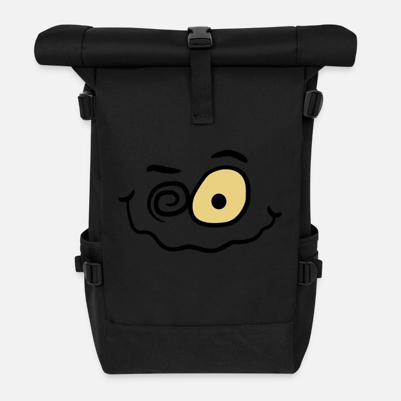 Verrücktes Lustiges Wahnsinniges Smiley Gesicht - Rolltop Rucksack - Schwarz