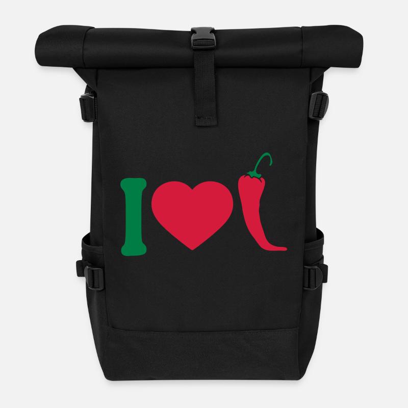 I Love Chili Chilli Peperoni Herz Logo - Rolltop Rucksack - Schwarz