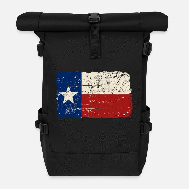 Texas Flag - Vintage Look - Rolltop Rucksack - Schwarz