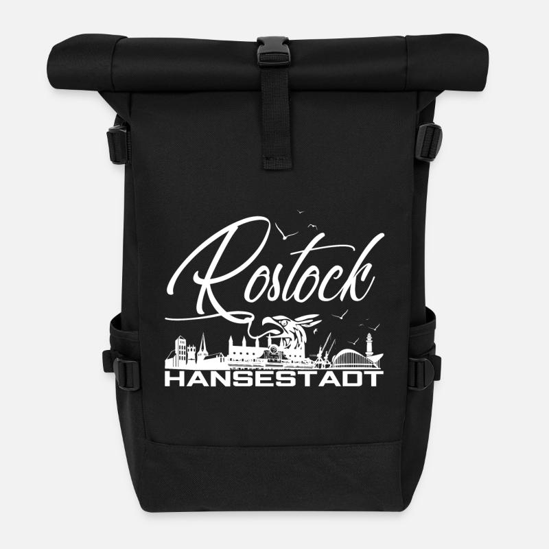 Rostock - Hansestadt - Silhouette - Rolltop Rucksack - Schwarz