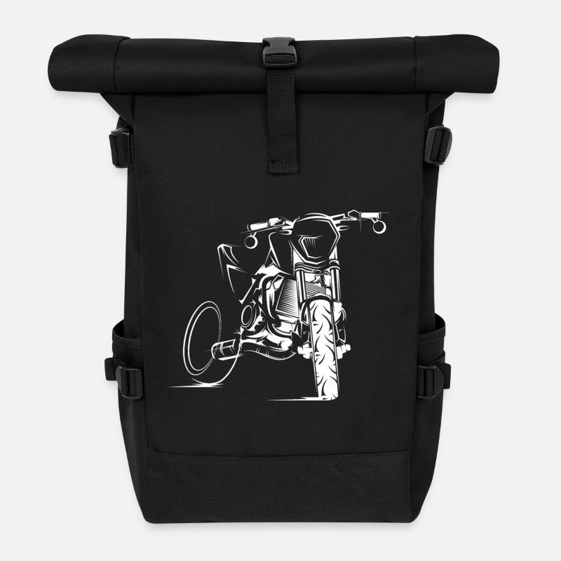 Supermoto Motorrad Illustration Biker custom Logo - Rolltop Rucksack - Schwarz