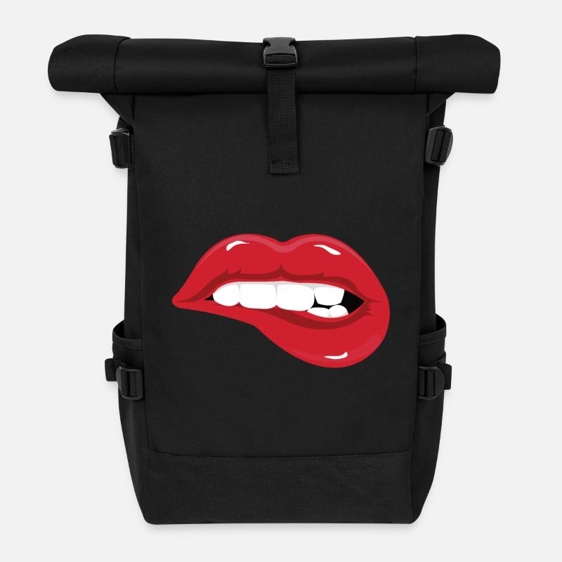 lippen - Rolltop Rucksack - Schwarz