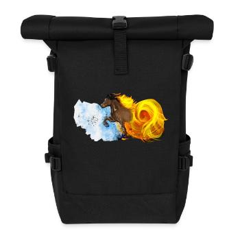 Fire and Ice - Icelandic Horses Art - Roll Top Backpack - black - Front