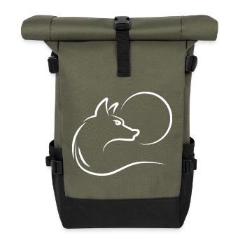 Wolf bei Vollmond - Rolltop Rucksack - Olive/Schwarz - Vorne