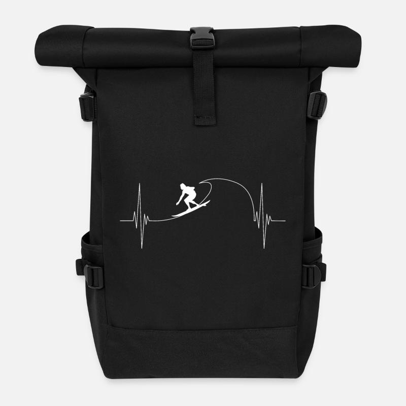 surfer heartbeat Herzschlag Surfer - Rolltop Rucksack - Schwarz