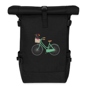 Bicycle with flowers - Roll Top Backpack - black - Front